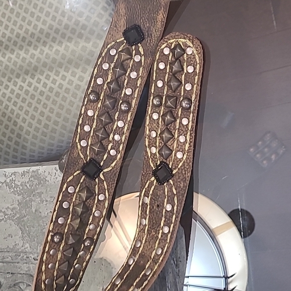 Betsey JOHNSTON BEADED STUDDED WIDE BROWN LEATHER NEW BELT MEDIUM - Picture 4 of 6